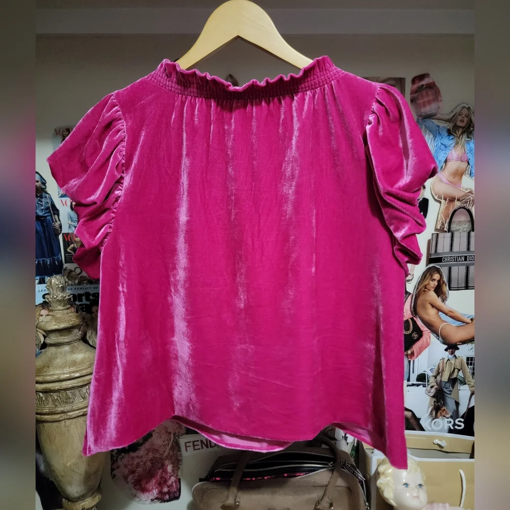 Free People Terese Pink Velvet Top